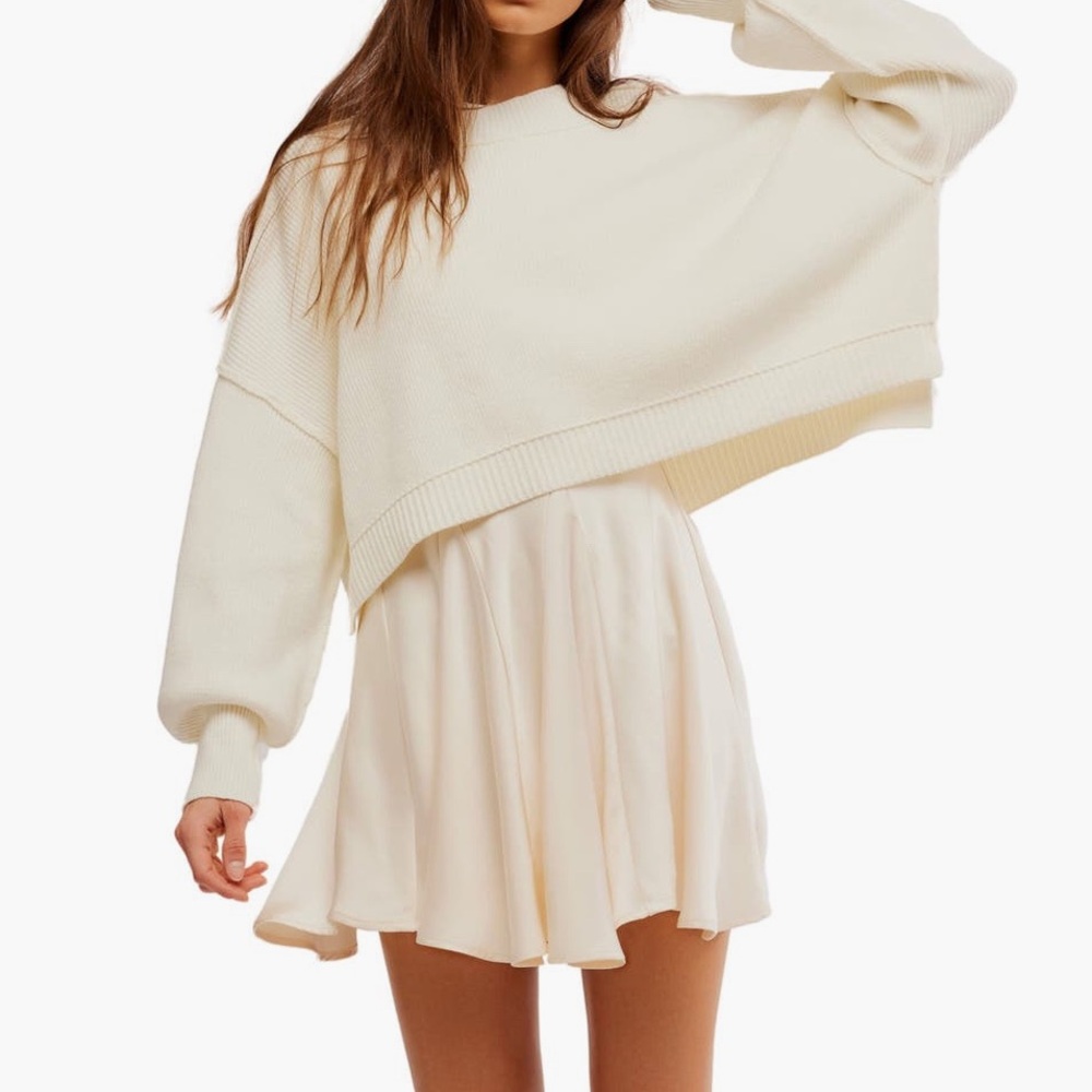 Free People Cream Cropped Oversized Sweater